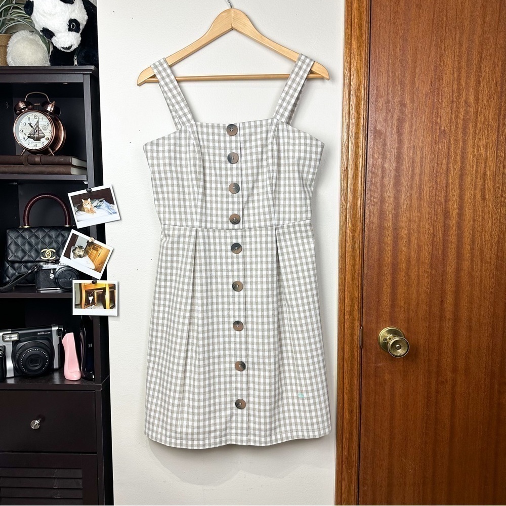 Pink Martini Brown Gingham Dress Square Neckline Women Medium Adjustable Strap